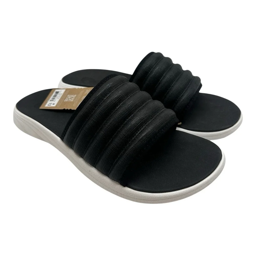 Olukai Komo Slides Men's Size 13 Black White Cushioned Beach Sandals Slip On NWT